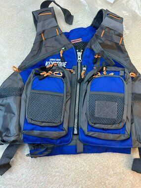 Keystone Fishing Vest Gray/Blue Adjustable Lightweight Mesh New Without Tags
